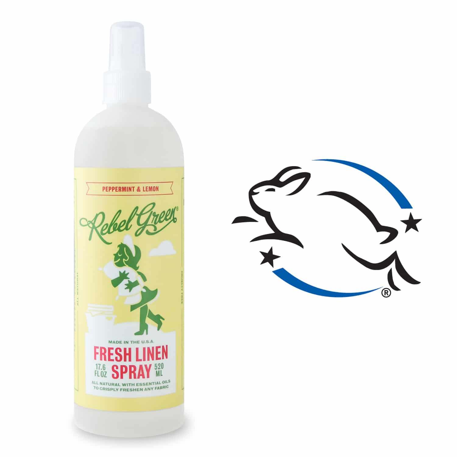 Rebel Green Fresh Linen Spray Peppermint & Lemon Leaping Bunny cruelty free certification